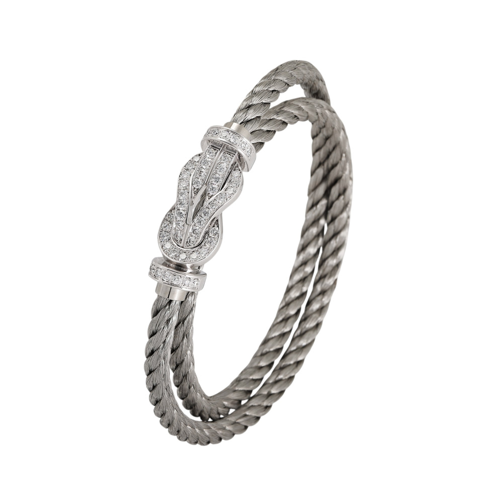 FRED Chance Amphini Bracelet 18K White Gold & Stainless Steel Diamond 0B0103-6B0275