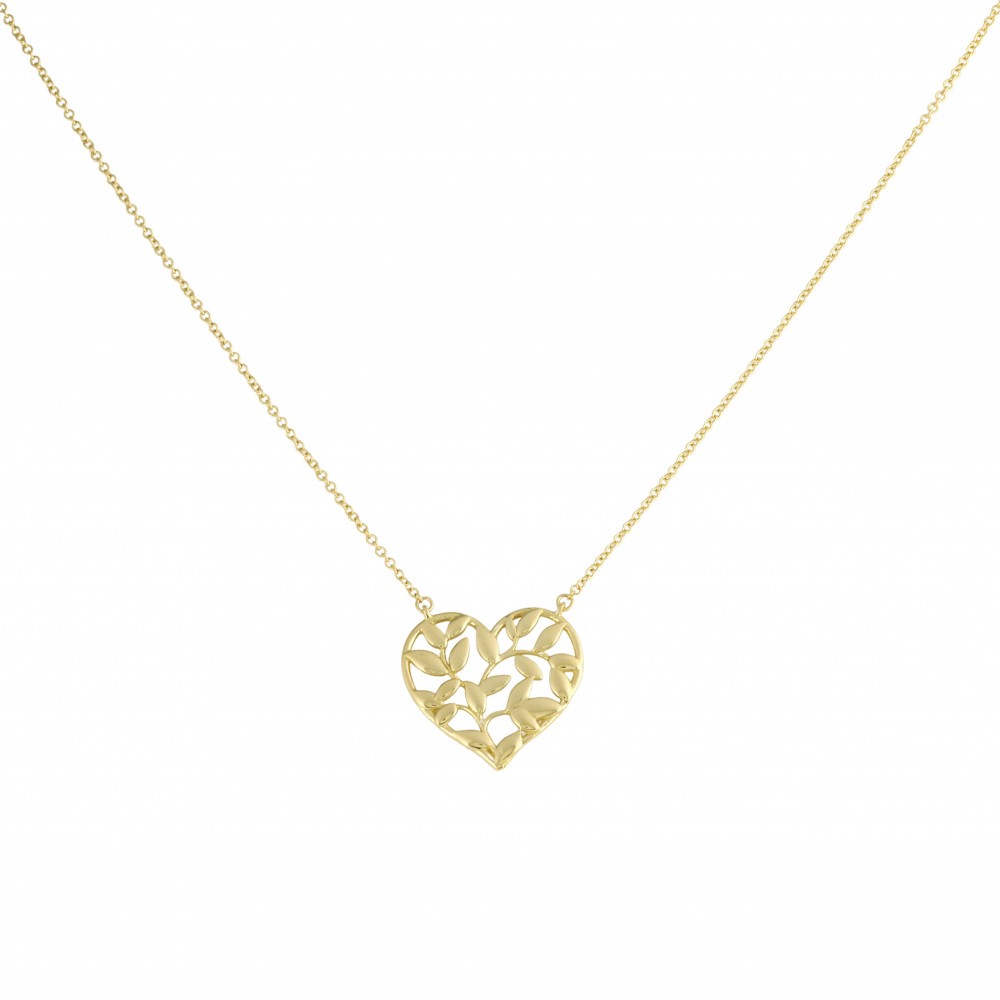 Tiffany & Co. Paloma Picasso Olive Leaf Heart Necklace 18K Yellow Gold