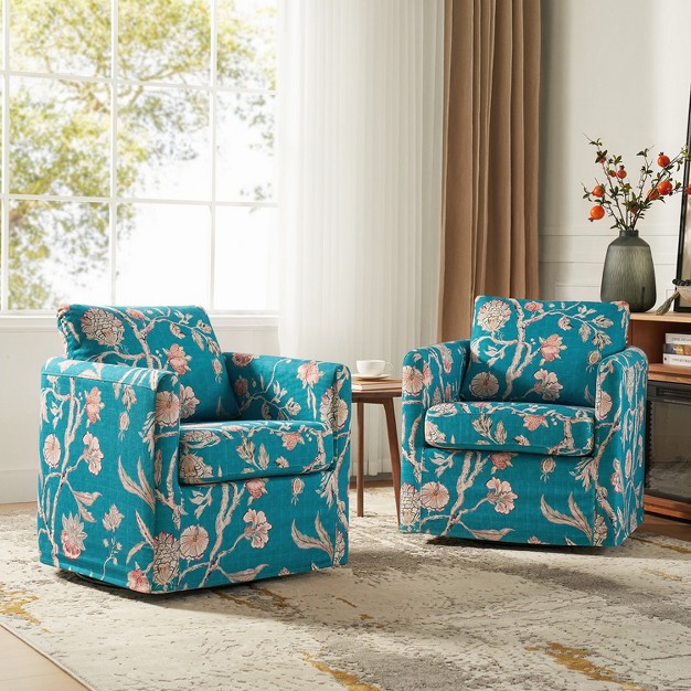 Cedric Modern Upholstered Slipcovered Swivel Chair Set Of 2 hulala Home