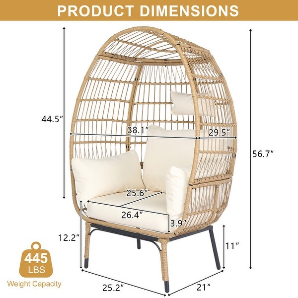 Patio Wicker Egg Chair with Beige Cushion