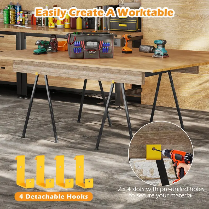 Two-Pack Folding Sawhorses – 2200-LB Load Rating with Reinforced 2×4 Brackets