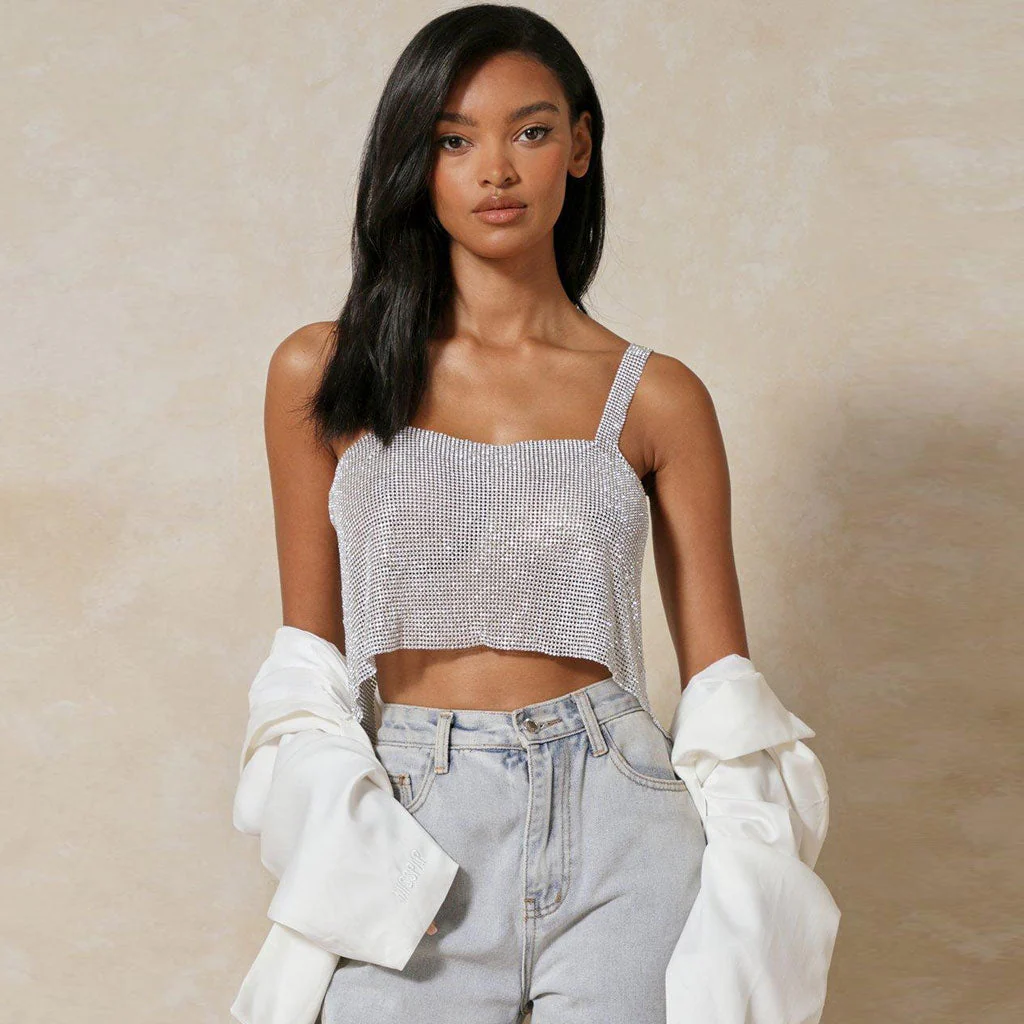 Rhinestone Halter Crop TopClistos