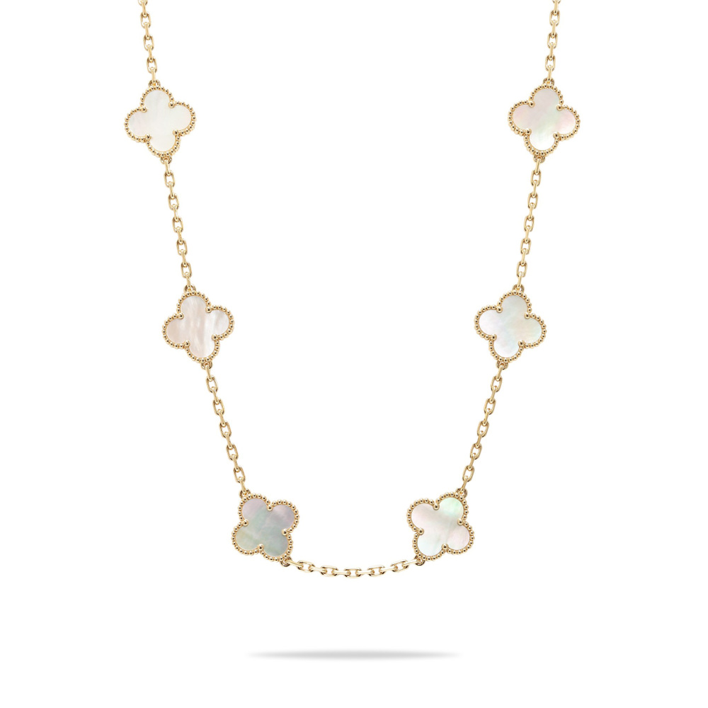 Van Cleef & Arpels Vintage Alhambra 10 Motifs Necklace 18K Yellow Gold Mother of Pearl VCARA42800