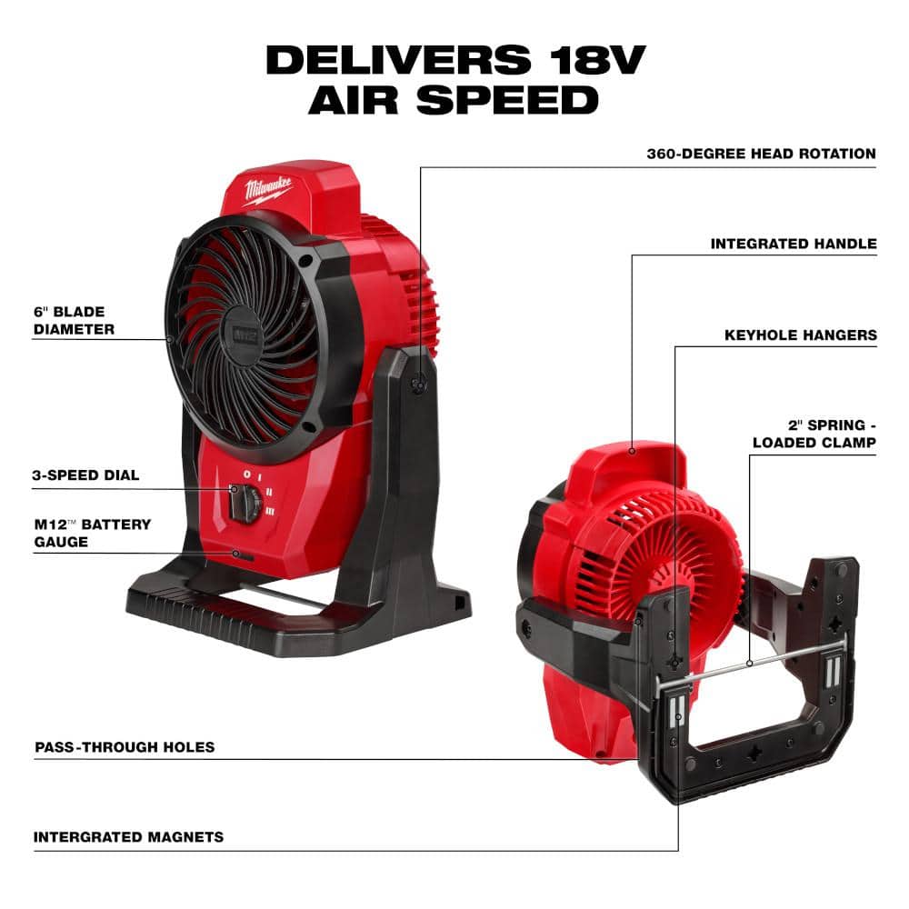 Milwaukee M12 12-Volt Lithium-Ion Cordless Jobsite Fan (Tool-Only) 0820-20