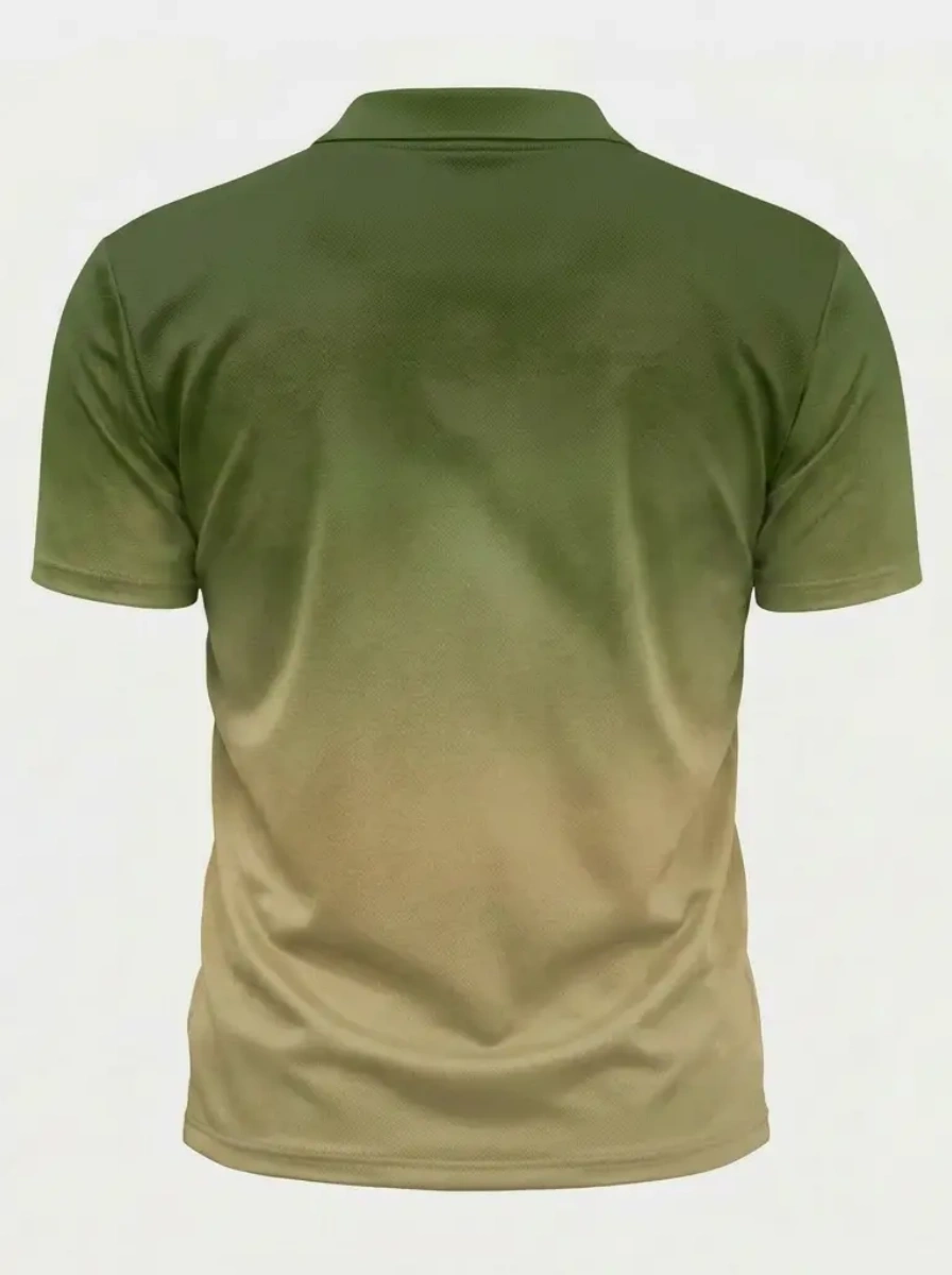 Moisture Wicking Golf Polo 3D Green to Beige Ombre Gradient Button Short Sleeve Golf Polo Shirt