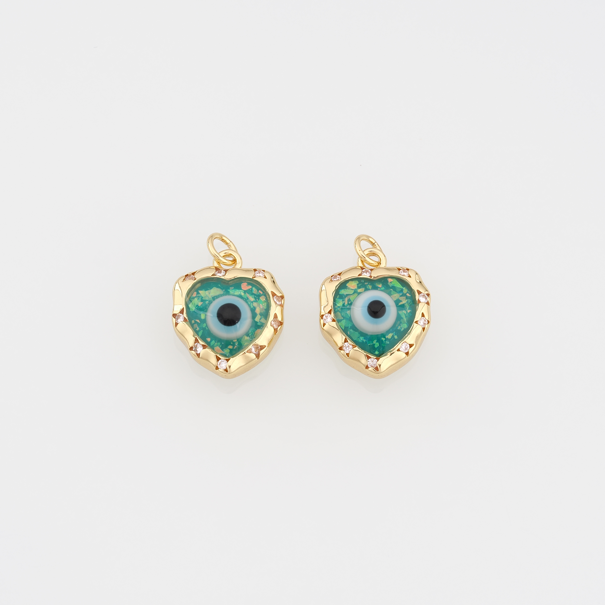Enamel Heart Eye Pendant,18K Gold Filled Evil Eye Charm Earrings Necklace for DIY Jewelry Making Supply
