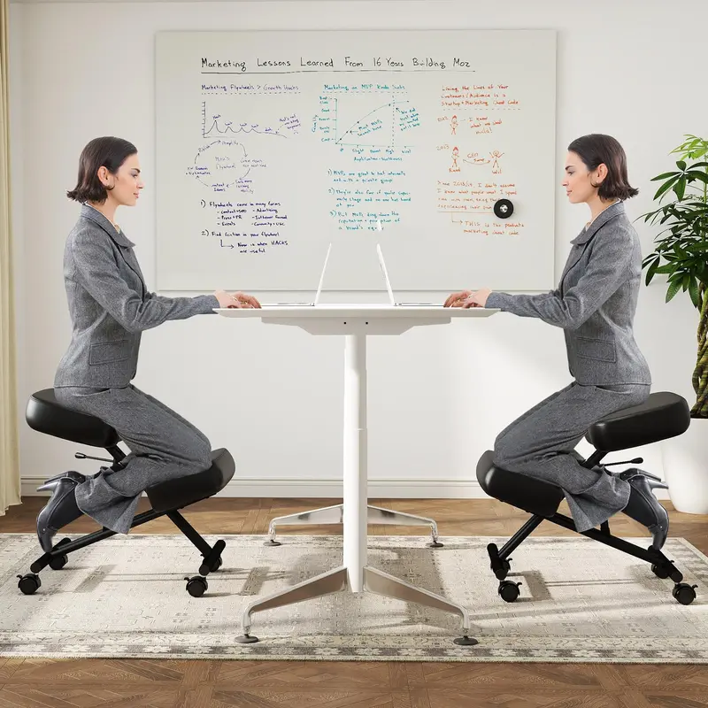 Upholstered Kneeling Desk Chair with 360° Swivel and Locking Caster Wheels