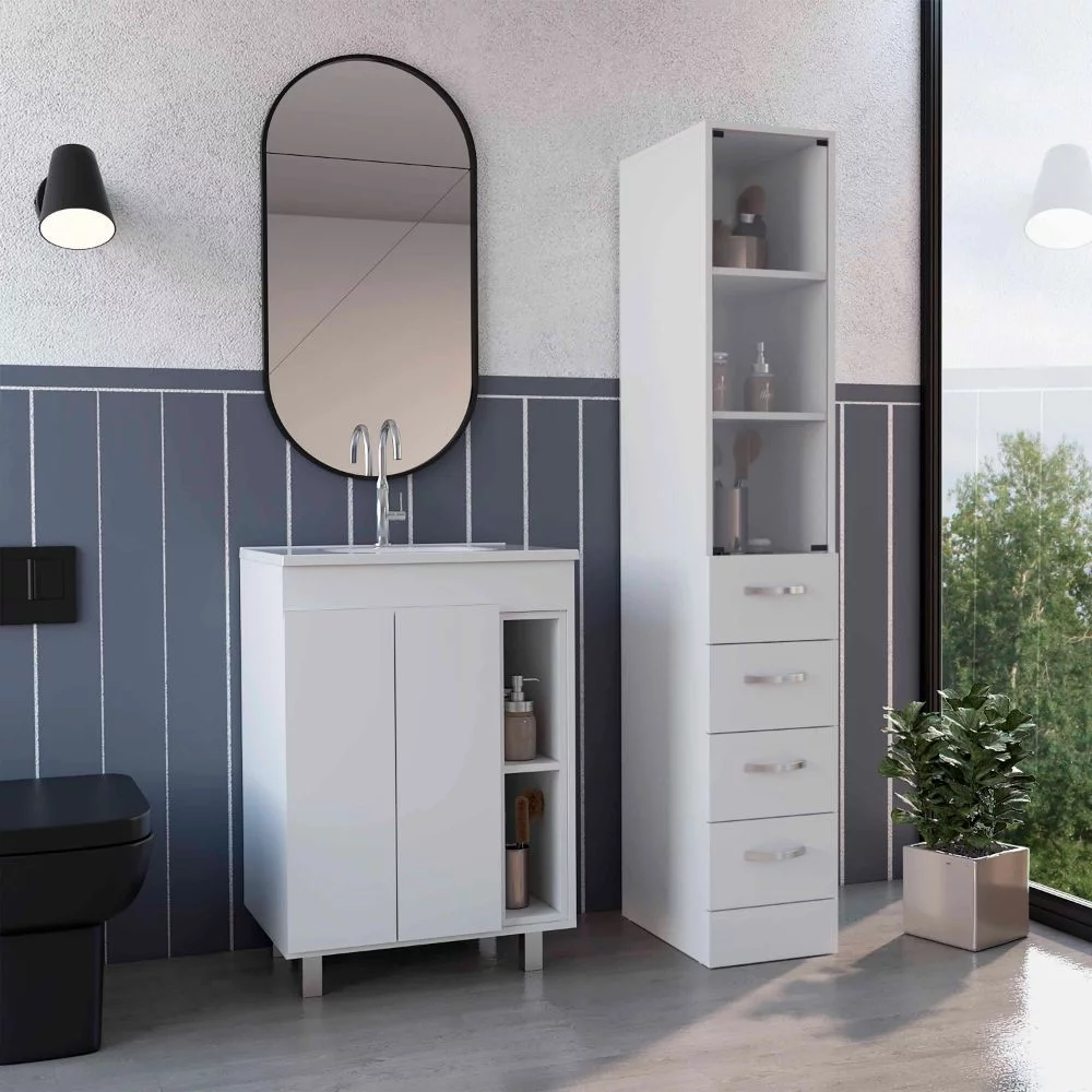 Depot Eshop CBAT54 Montana Bathroom Set with Bathroom Vanity & Linen Cabinet, White - 2 Piece
