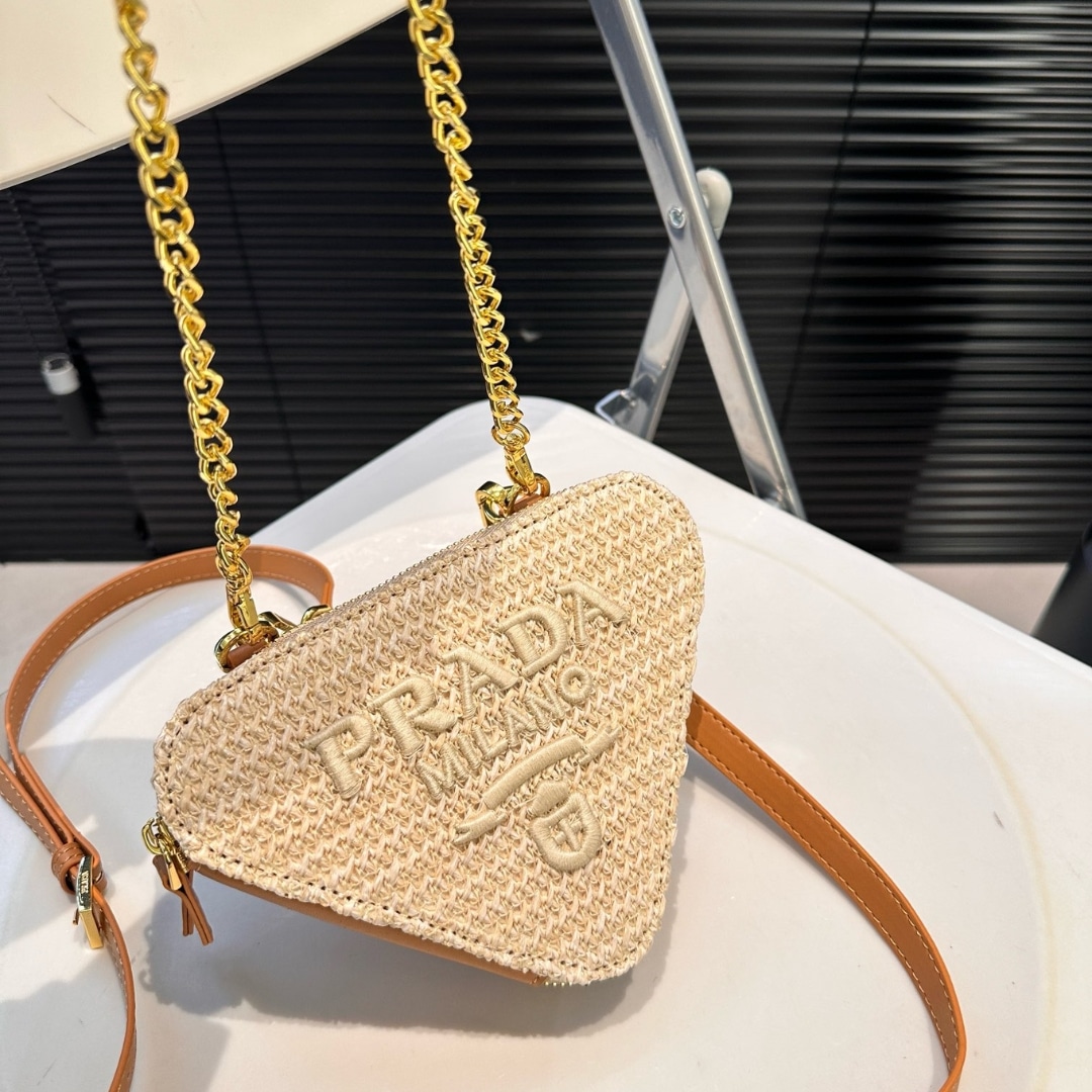 Prada Crochet And Leather Mini Bag Natural 18Cm
