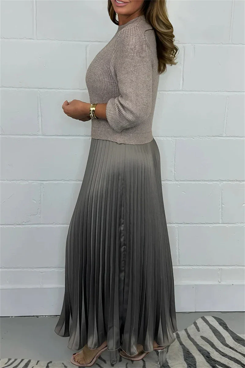 Patchwork Contrast Long Sleeve Maxi DressClistos