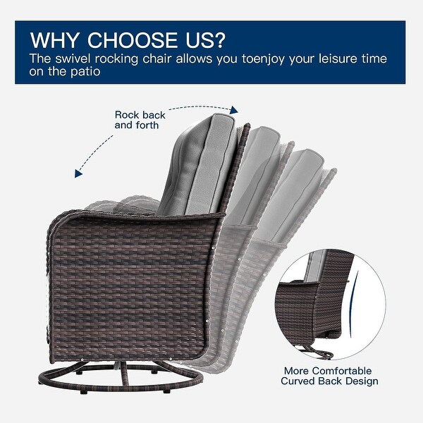 Patio Furniture Sectional Sofa Set,PE Rattan Swivel Rocking Chairs Patio Conversation Set