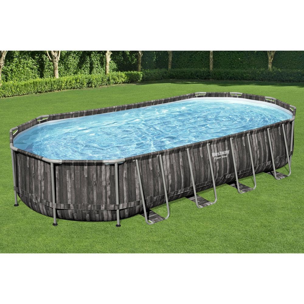 Bestway 24 ft. x 12 ft. Oval 48 in. Deep Soft-Sided Above Ground Swimming Pool Set 5611UE-BW
