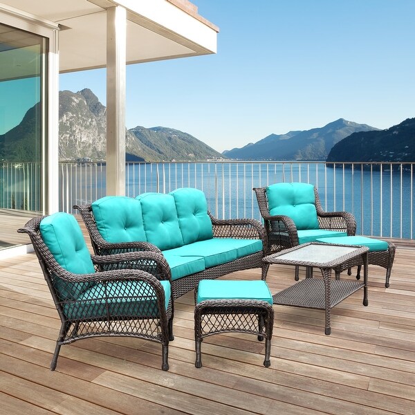 6piece Resin Wicker Patio Furniture Conversation Set with High Back