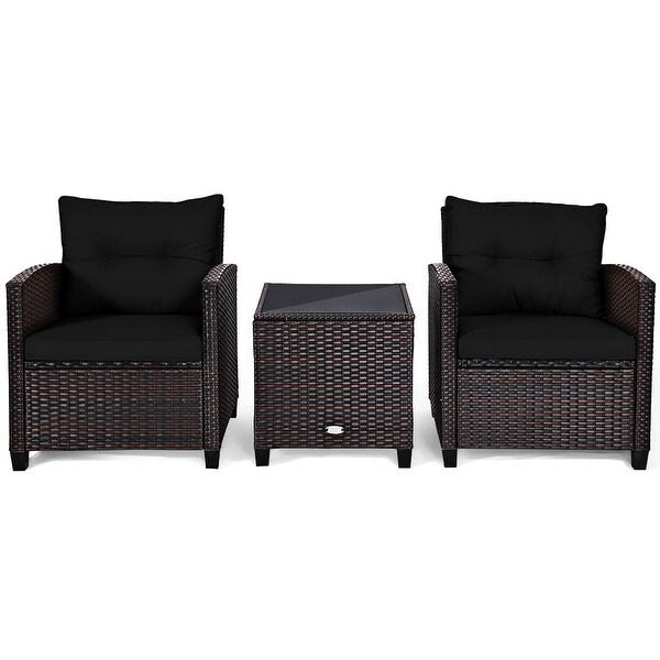 Costway 3PCS Patio Rattan Furniture Set Cushioned Conversation Set