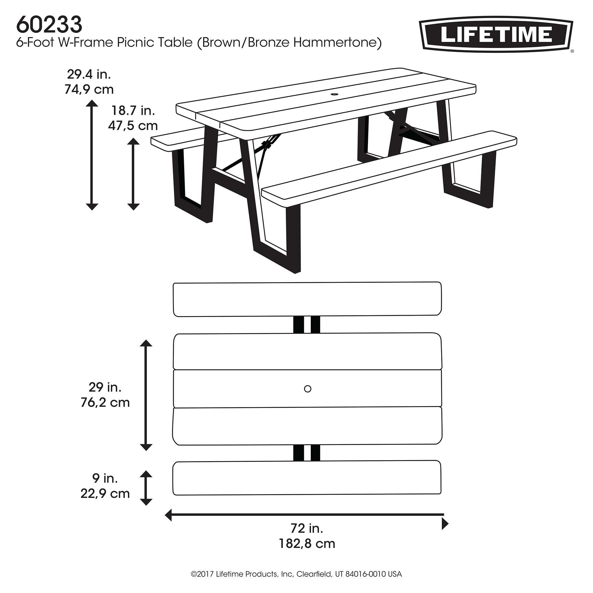 Lifetime 6-Foot W-Frame Folding Picnic Table, 60233