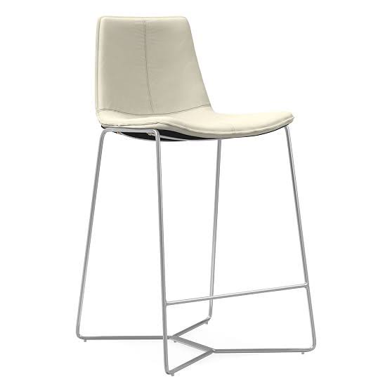 West Elm Slope Counter Stool, Vegan Leather, Snow, Chrome