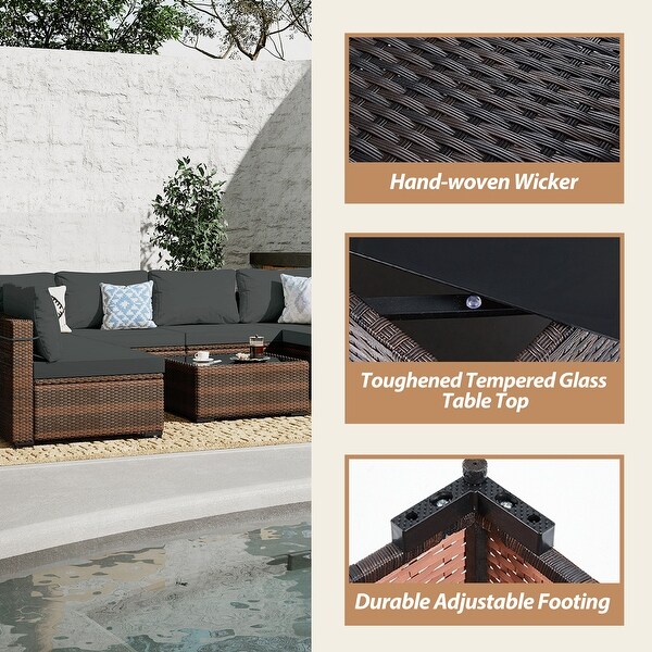 UPHA 9piece Cushioned Wicker Patio Conversation Seating Set