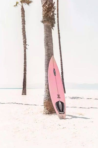 Pink Surf Board by Sisi u0026 Seb - Photograph Print iCanvas Format: Black Framed Paper, Size: 32x22 H x 24x22 W x 1x22 D, Matte