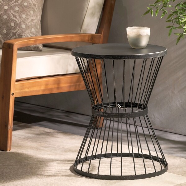Outdoor 16 Inch Iron Side Table,Matte Black