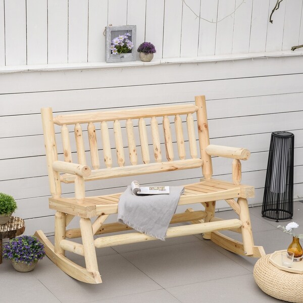 Outsunny 2Person Wooden Rocking Chair Rocker Bench with Relaxing Swinging Motion