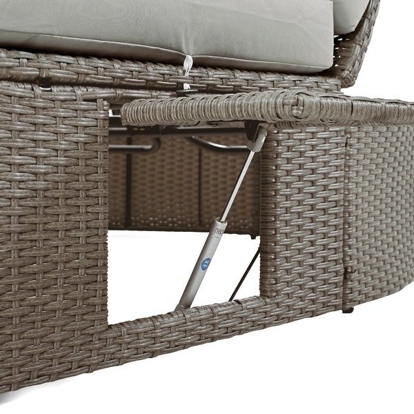 2Person Rattan Garden Reclining Chaise Lounge Daybed with Cup Trays