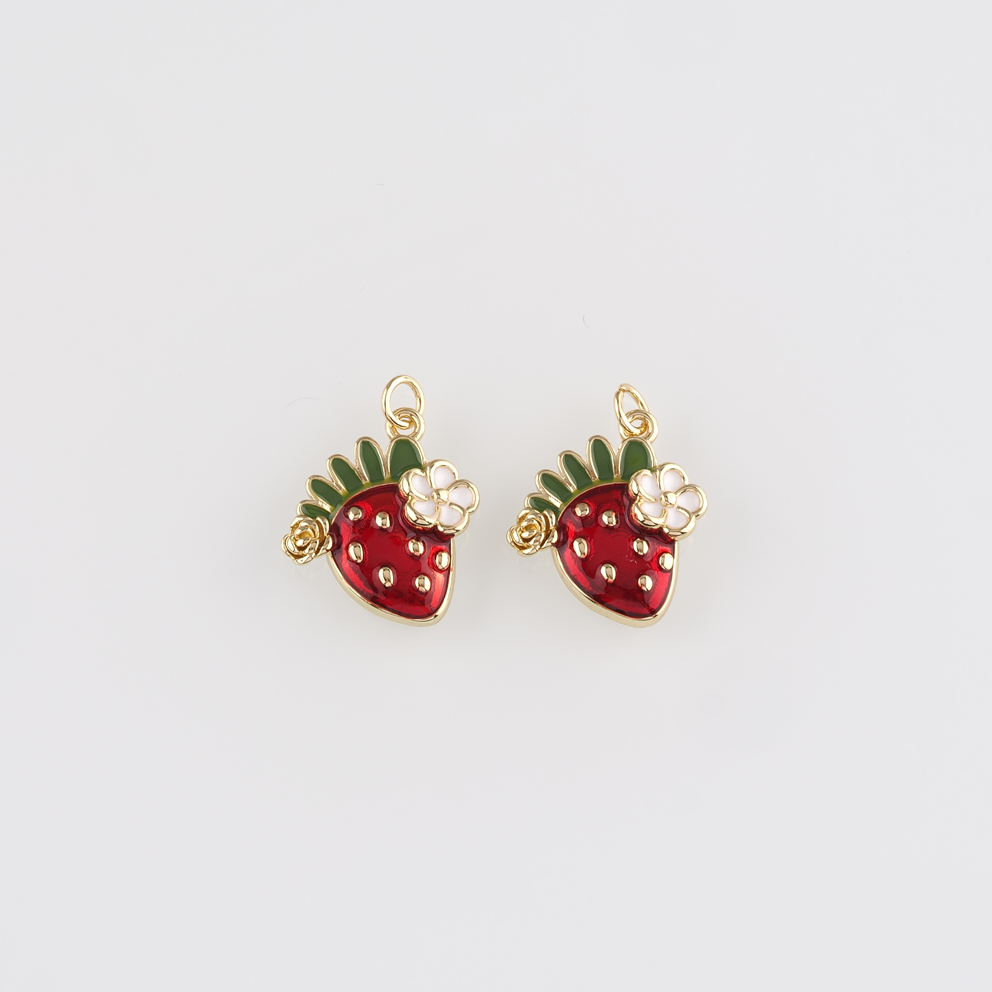18K Gold Filled Strawberry Pendant,Enamel Strawberry Charm Earrings Necklace for DIY Jewelry Making Supply