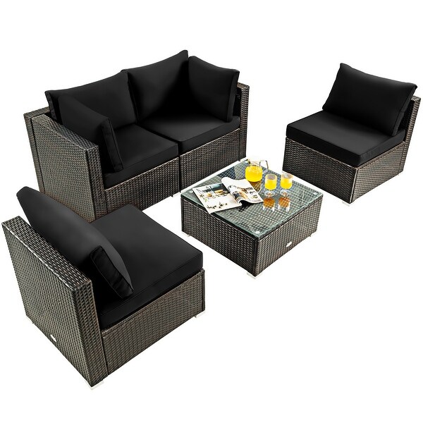 Costway 5PCS Patio Rattan Furniture Set Cushioned Sofa and Chair Coffee