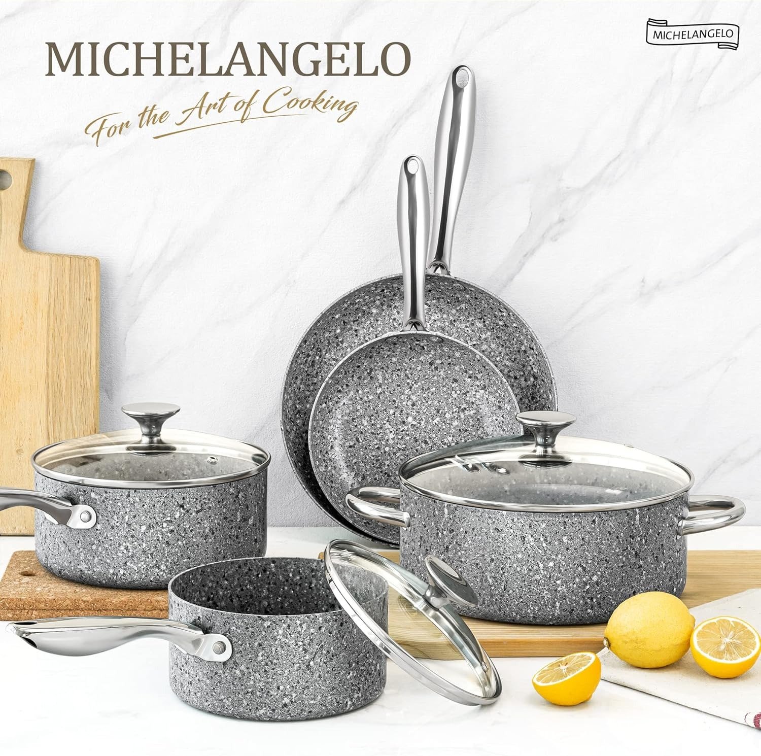 10-Piece Gray Granite Nonstick Cookware Set Induction Compatible Oven Dishwasher Safe PFOA Free