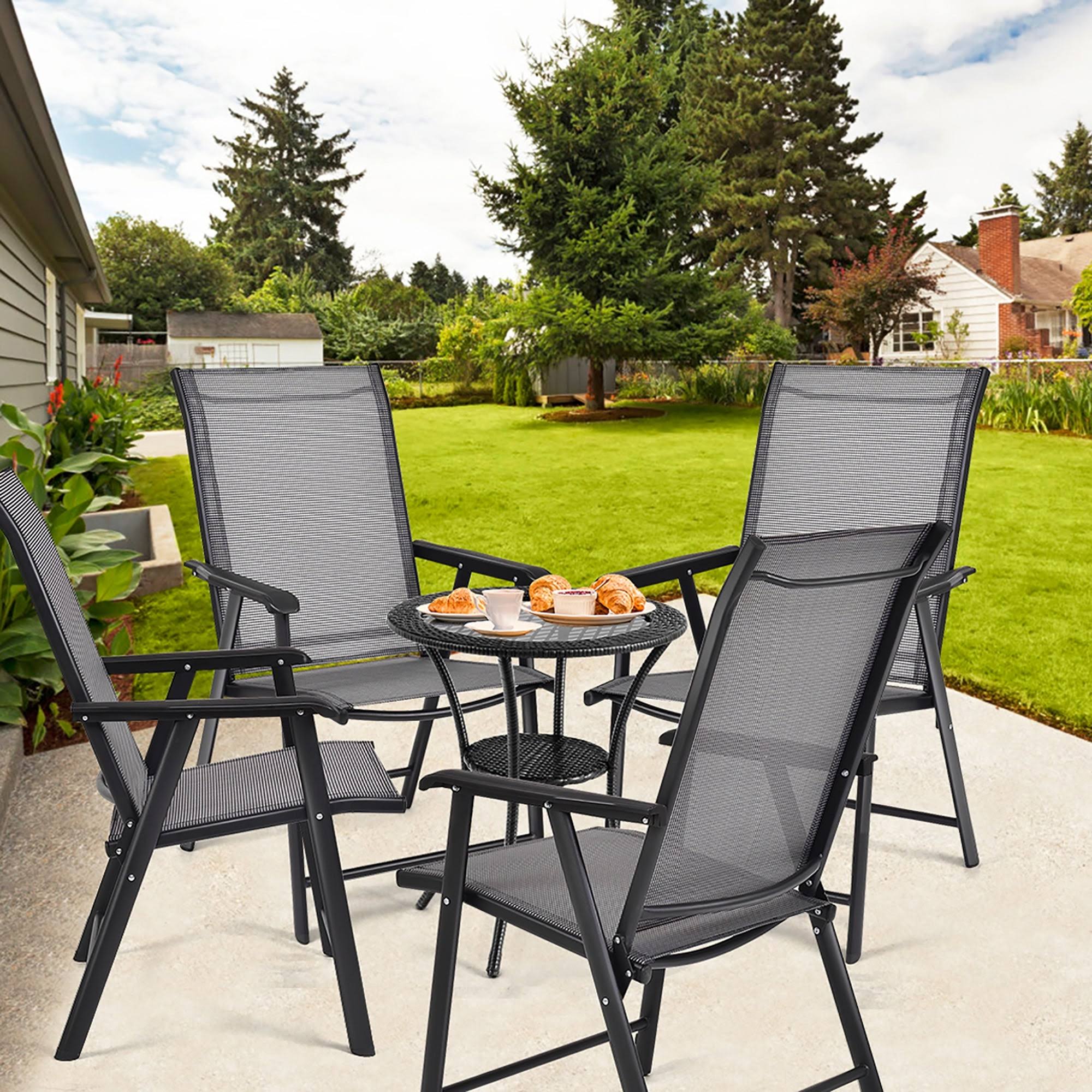 Set of 4 Patio Folding Chairs Camping Deck Dining Chair - Grey