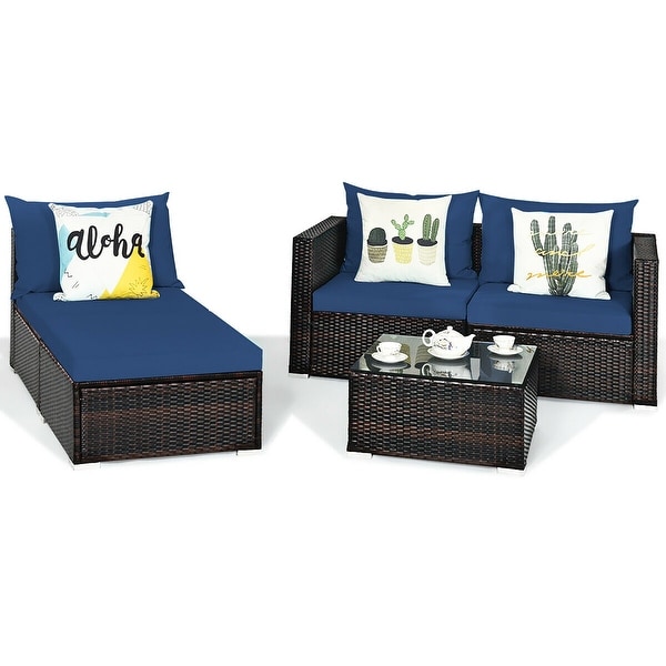 5PCS Patio Rattan Furniture Set Sectional Conversation Sofa w/ Coffee