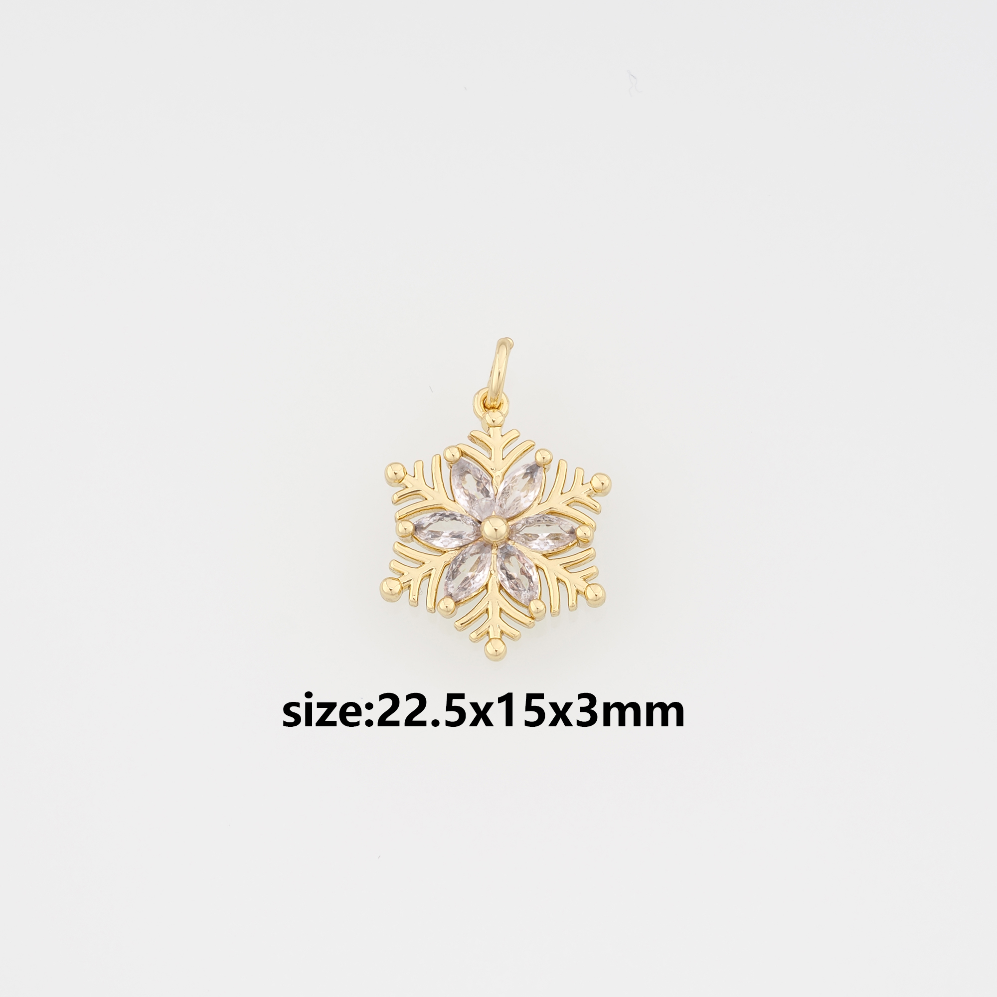 18K Gold Filled Snowflake Pendant,CZ Micro Pave Christmas Snowflake Charm Earrings Necklace for DIY Jewelry Making Supply