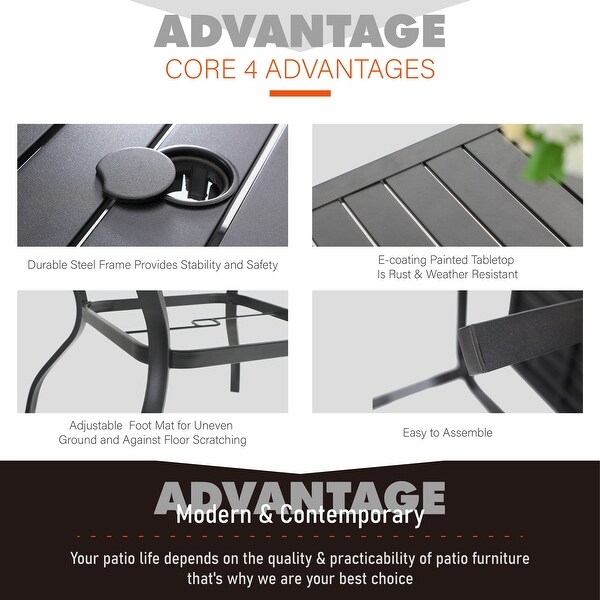 5Pieces Patio Dining Set,Including 1 Steel Frame Table with Umbrella Hole and 4 C spring Patio Chair