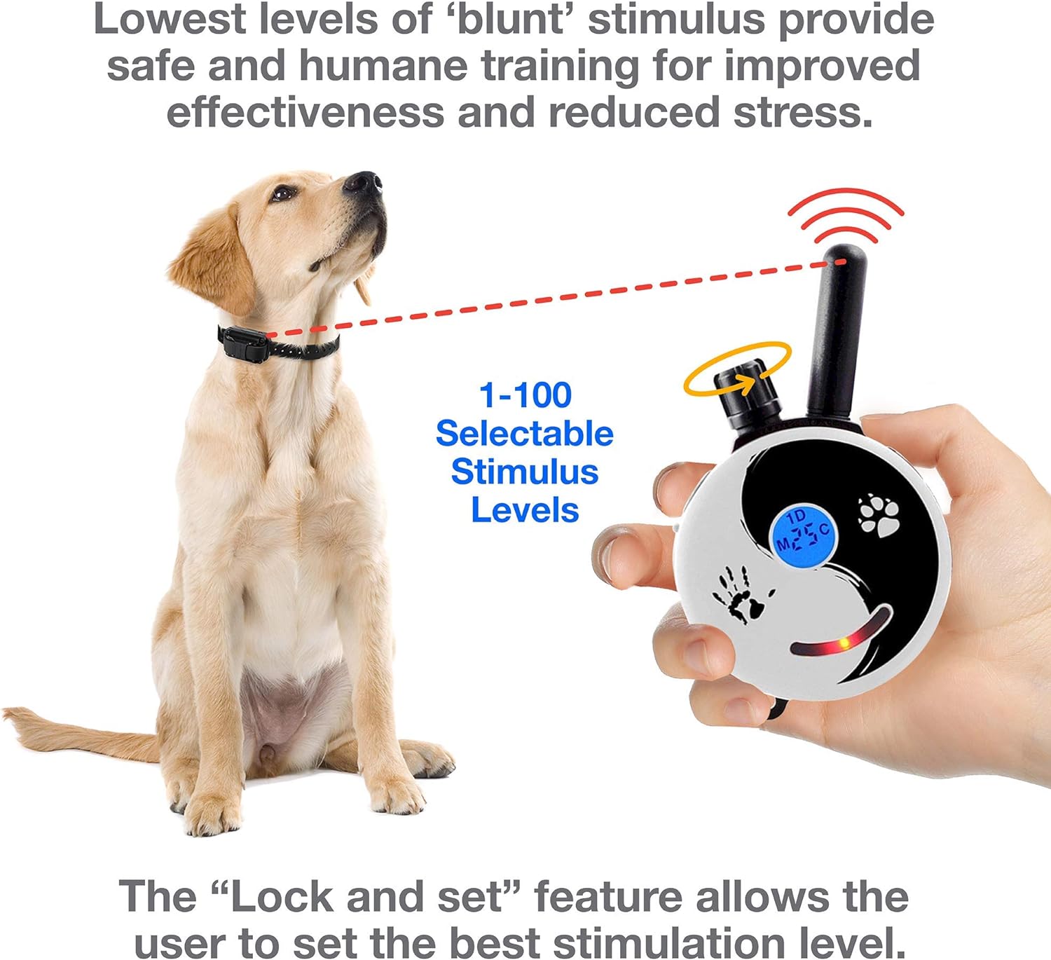 Humane Dog Training Collar with Remote, Features 100 Levels of Safe Stimulation, Tapping Sensation, Night Light, Waterproof, Rechargeable, 1 Mile 1 Dog, Black
