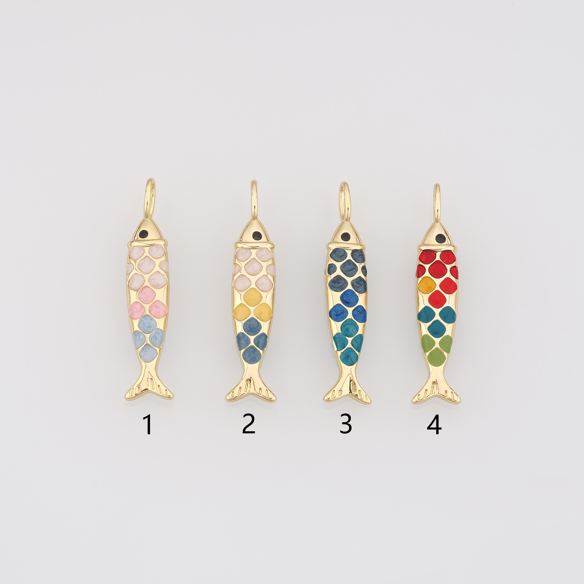 18K Gold Filled Fish Pendant,Enamel Ocean Fish Charm Earrings Necklace for DIY Jewelry Making Supply