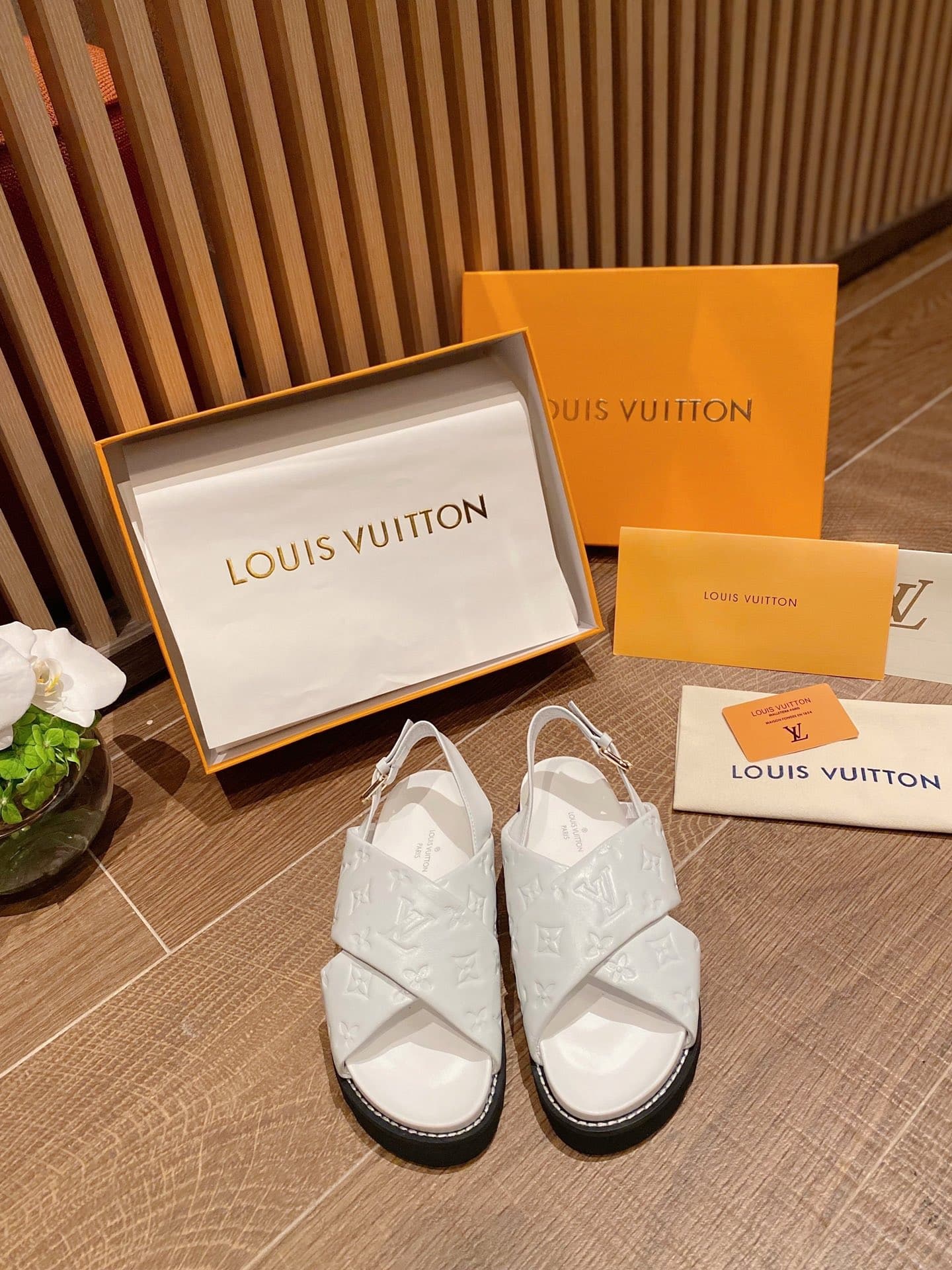 Louis Vuitton Monogram Embossed Paseo Flat Comfort Sandals White