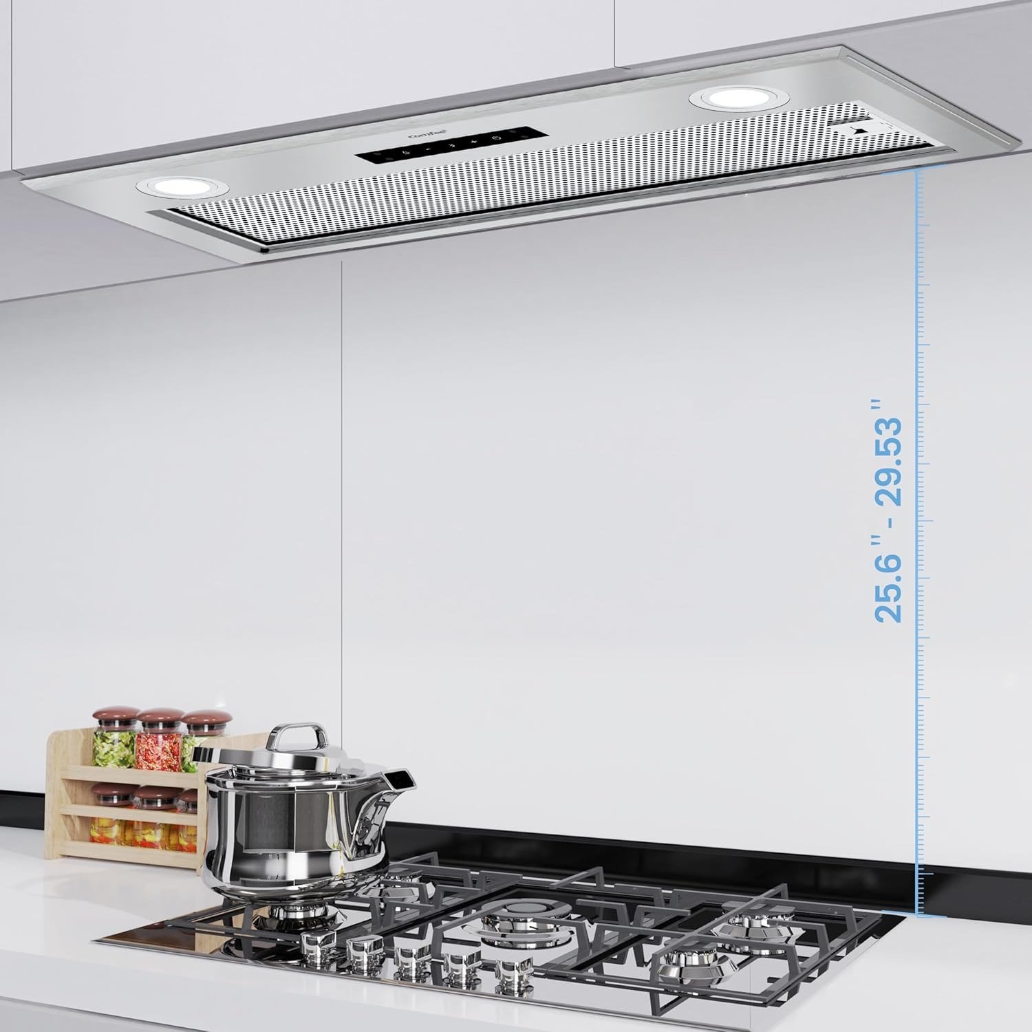 Range Hood 27 inch, Built-in/Insert Vent Hood 450 CFM, 3 Speed Gesture Sensing & Touch Control Panel Stainless Steel Kitchen Stove Hood, Ducted/Ductless Convertible Duct