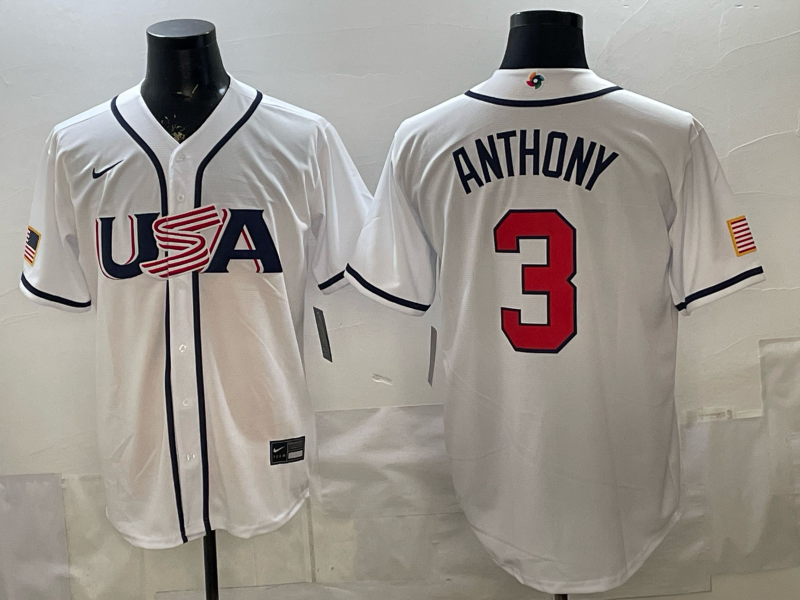 Men's USA Baseball Roman Anthony #3 White 2026 World Baseball Classic Stadium Jersey