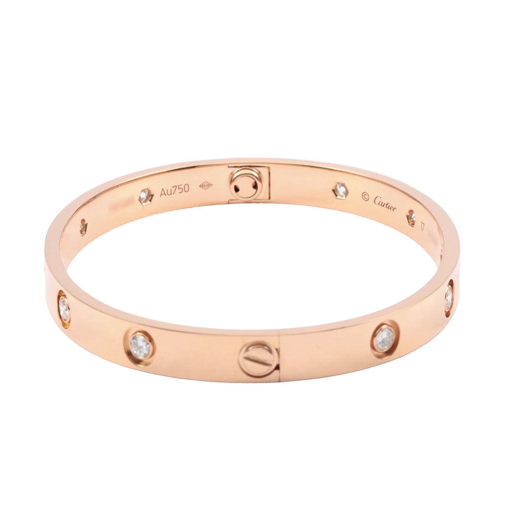 Cartier Love 10P Diamond Bracelet 18K Rose Gold B6040600