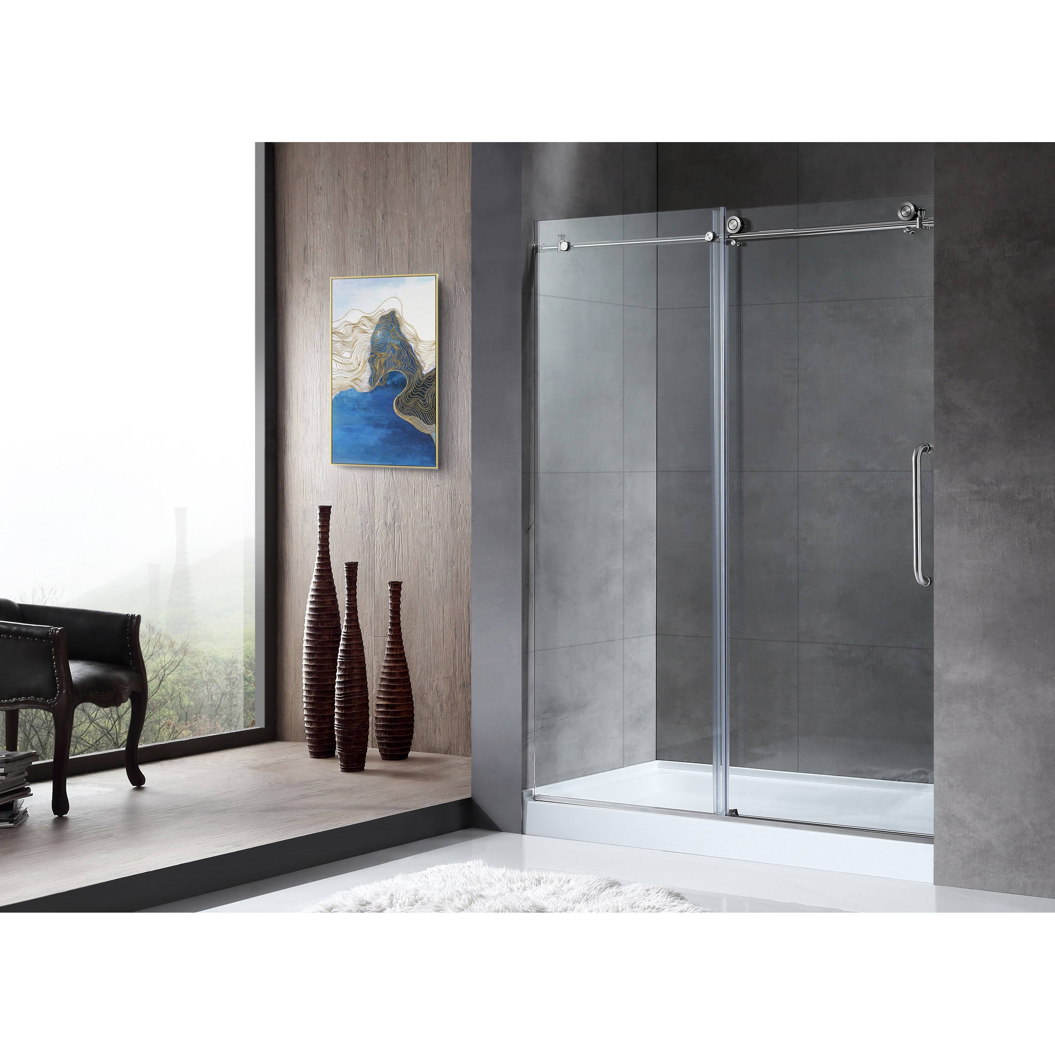 Anzzi SD-AZ13-01BN Madam Series 48 in. by 76 in. Frameless Sliding Shower Door in Brushed Nickel with Handle