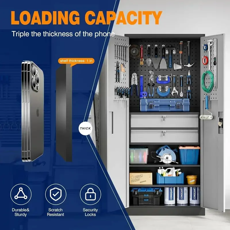 Yizosh Heavy-Duty Locking Garage Cabinet – Steel Tool Storage Unit with Secure Doors
