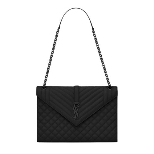 Saint Laurent Envelope Large Bag In Mix Matelasse Grain De Poudre Embossed Leather Black 31Cm