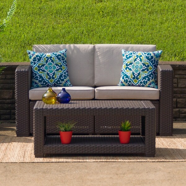 Faux Rattan Loveseat with AllWeather Cushions