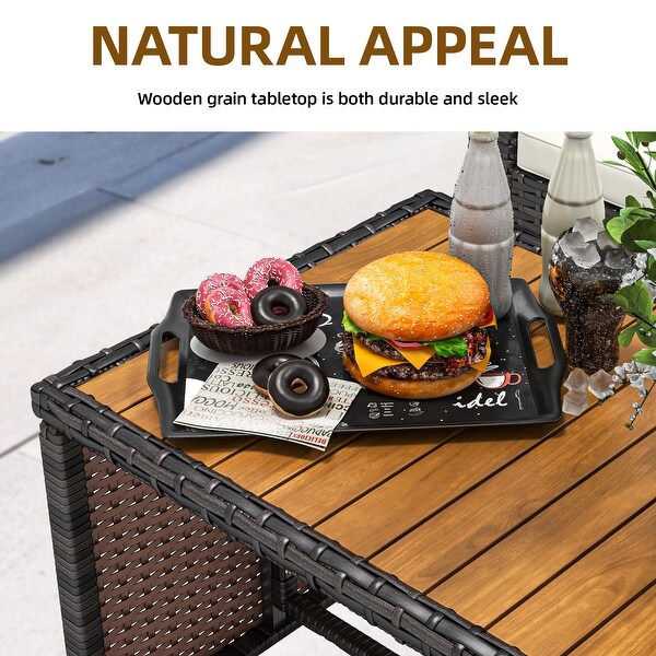 Moasis 4 PCS Patio Bistro Set Loveseat Wood Table