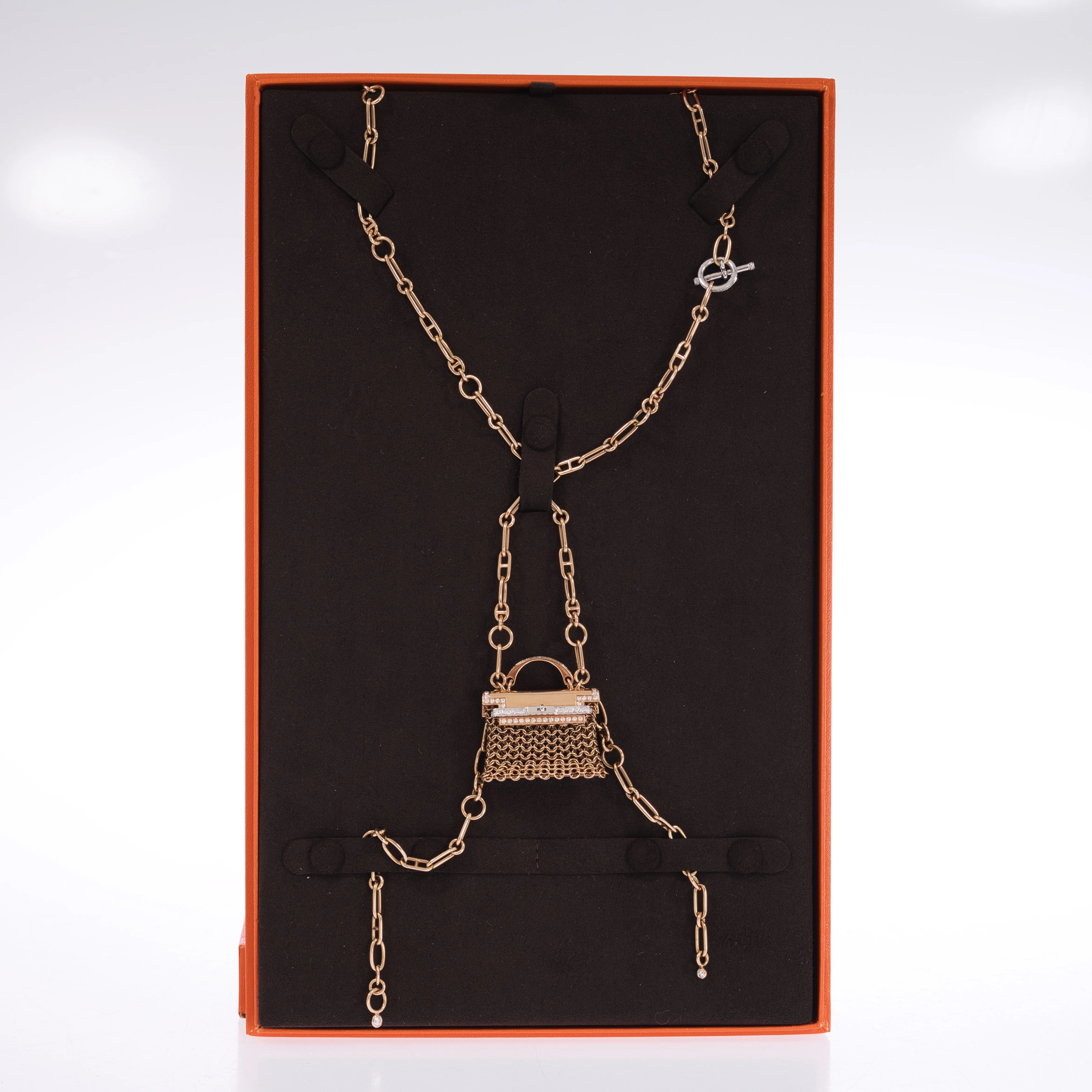 Hermès Kelly Bijou Précieux 18K Rose Gold Diamond Chain Mail Necklace