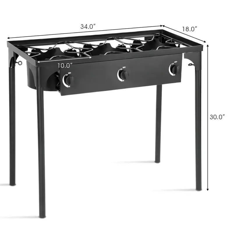 Triple-Burner Portable Gas Stove – 220,000 BTU Outdoor Cooker with Cast Iron Burners