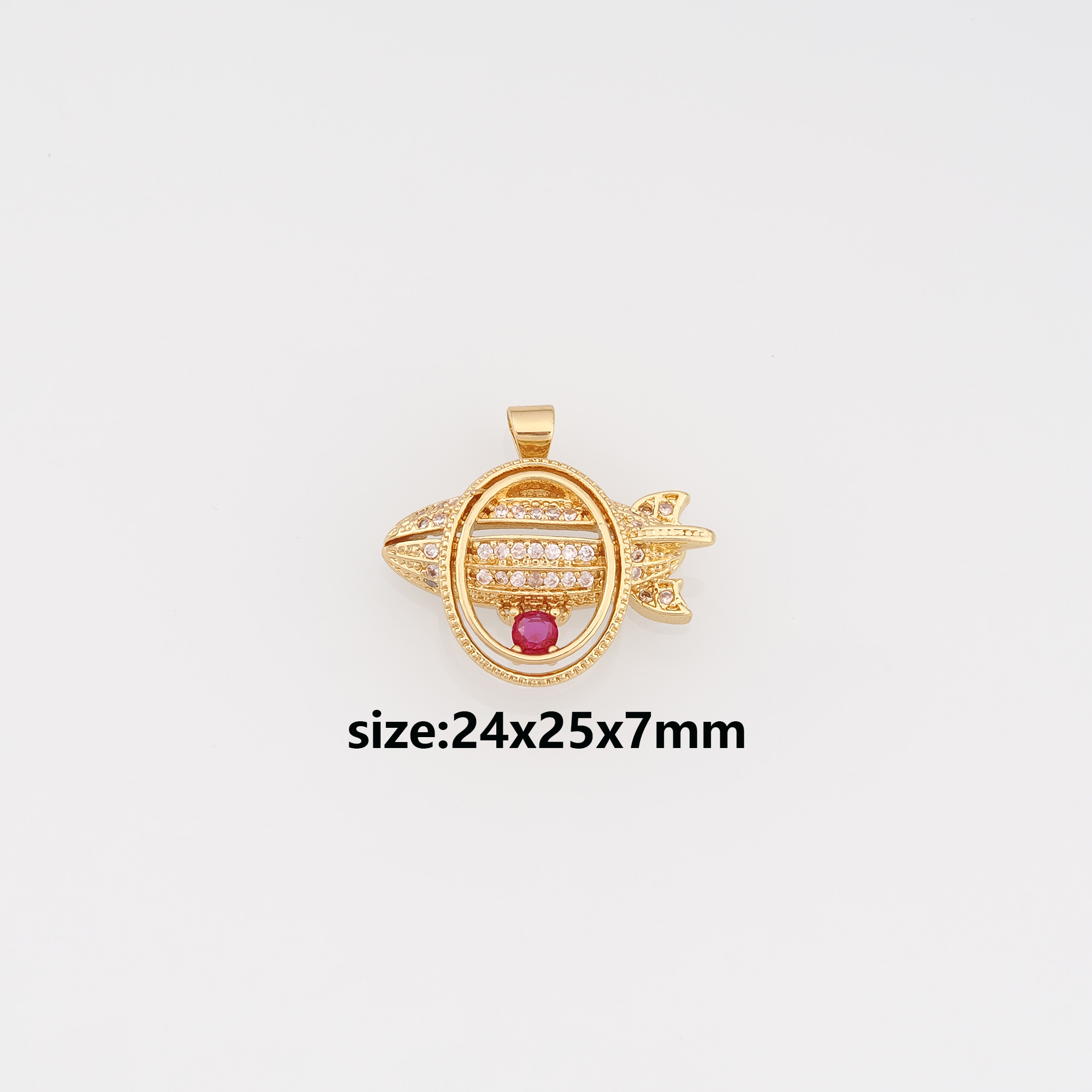 18K Gold Filled Airship Pendant,CZ Micro Pave Airship Charm Earrings Necklace for DIY Jewelry Making Supply