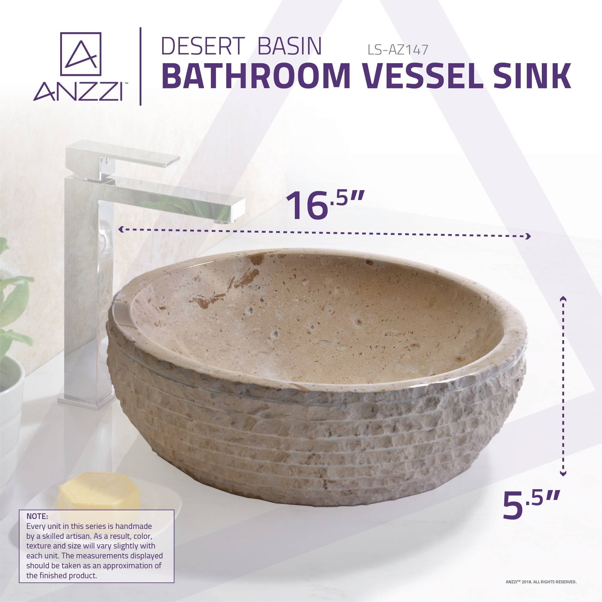 Anzzi LS-AZ147 Desert Basin Vessel Sink in Classic Cream Marble