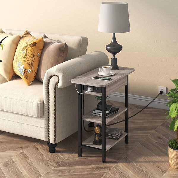 Set of 2 Flip Top Narrow Side Table,Nightstands,End Tables Greige