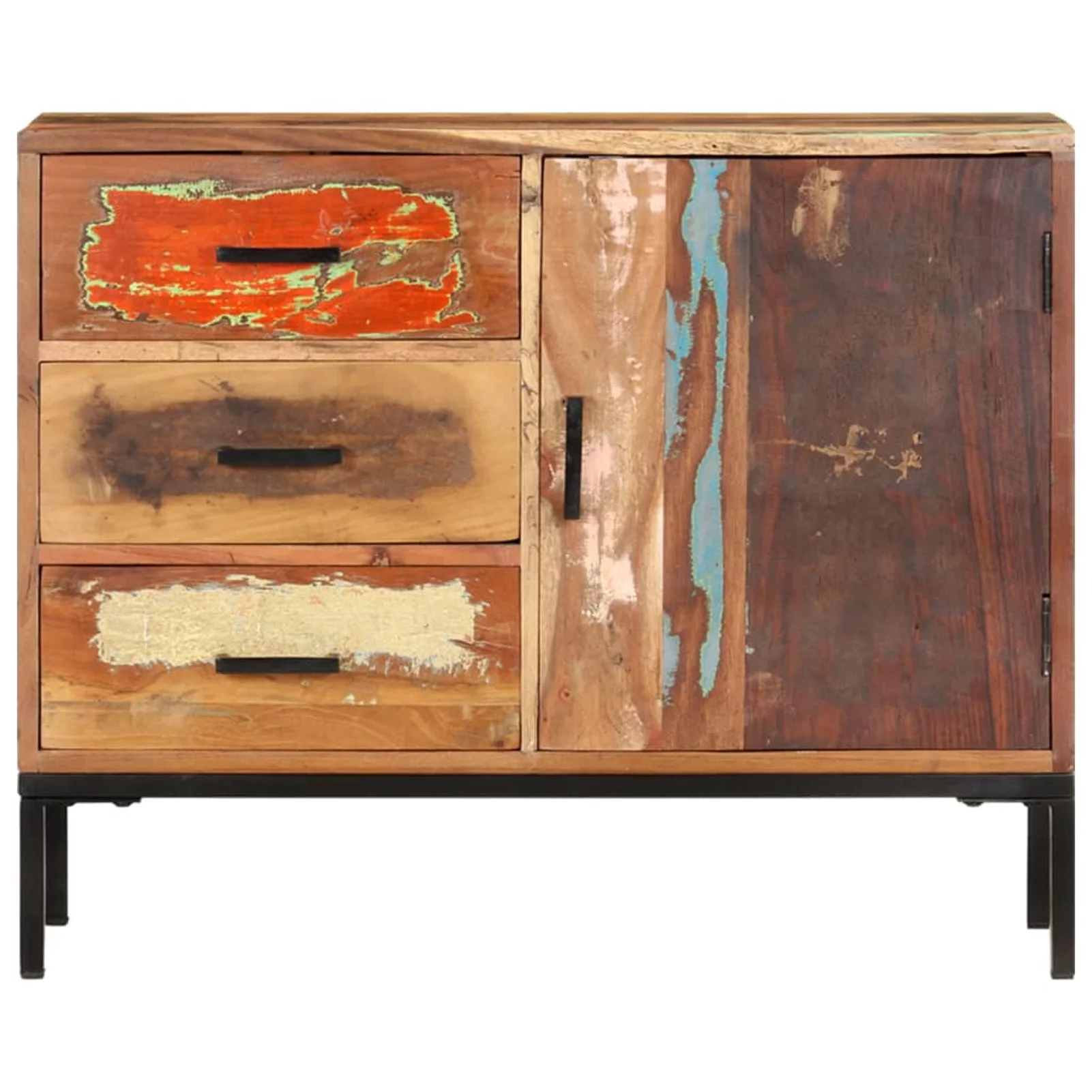 moobody Sideboard with Door Cabinet and 3 Storage Drawers Reclaimed Wood Sofa and Couch End Table for Living Room, Kitchen, Bedroom, Entryway Home Furniture 34.6 x 11.8 x 28.7 Inches (W x D x H)