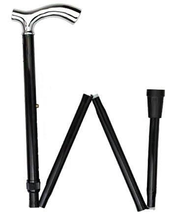 Chrome Plated Slim Line Fritz Walking Cane with Folding, Adjustable Black Aluminum Shaft